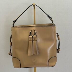 Patricia Nash Chaumont Handbag – Sand Leather with Top Handle and Crossbody Stra